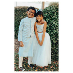 Suede crop top & tulle lehenga set